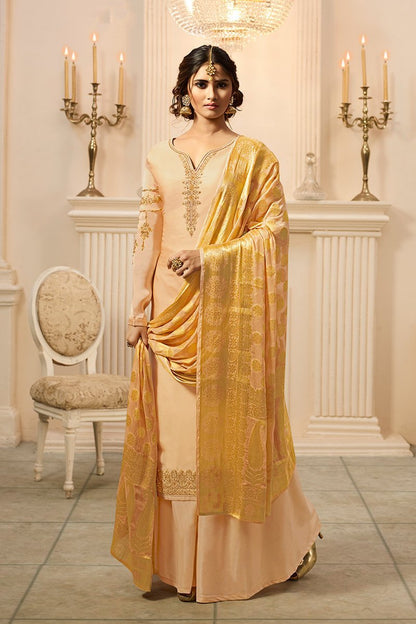 Baby Pink Satin Satin Georgette Suit with Palazzo