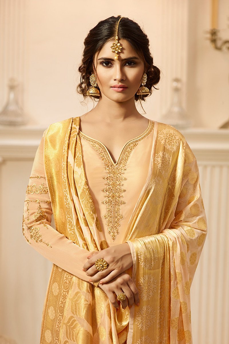 Baby Pink Satin Satin Georgette Suit with Palazzo