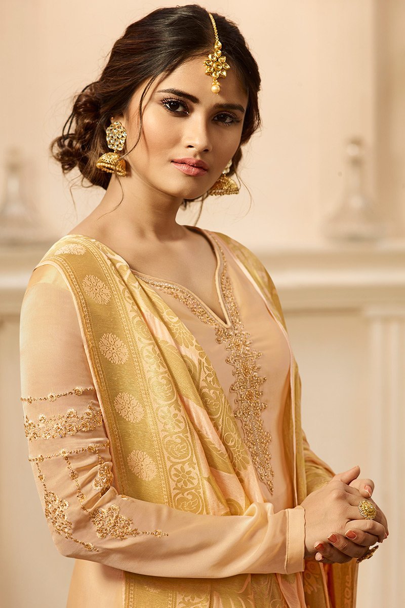 Baby Pink Satin Satin Georgette Suit with Palazzo