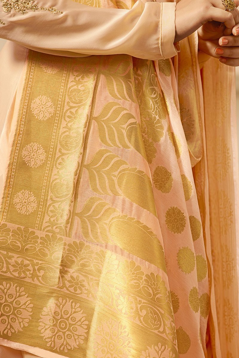 Baby Pink Satin Satin Georgette Suit with Palazzo