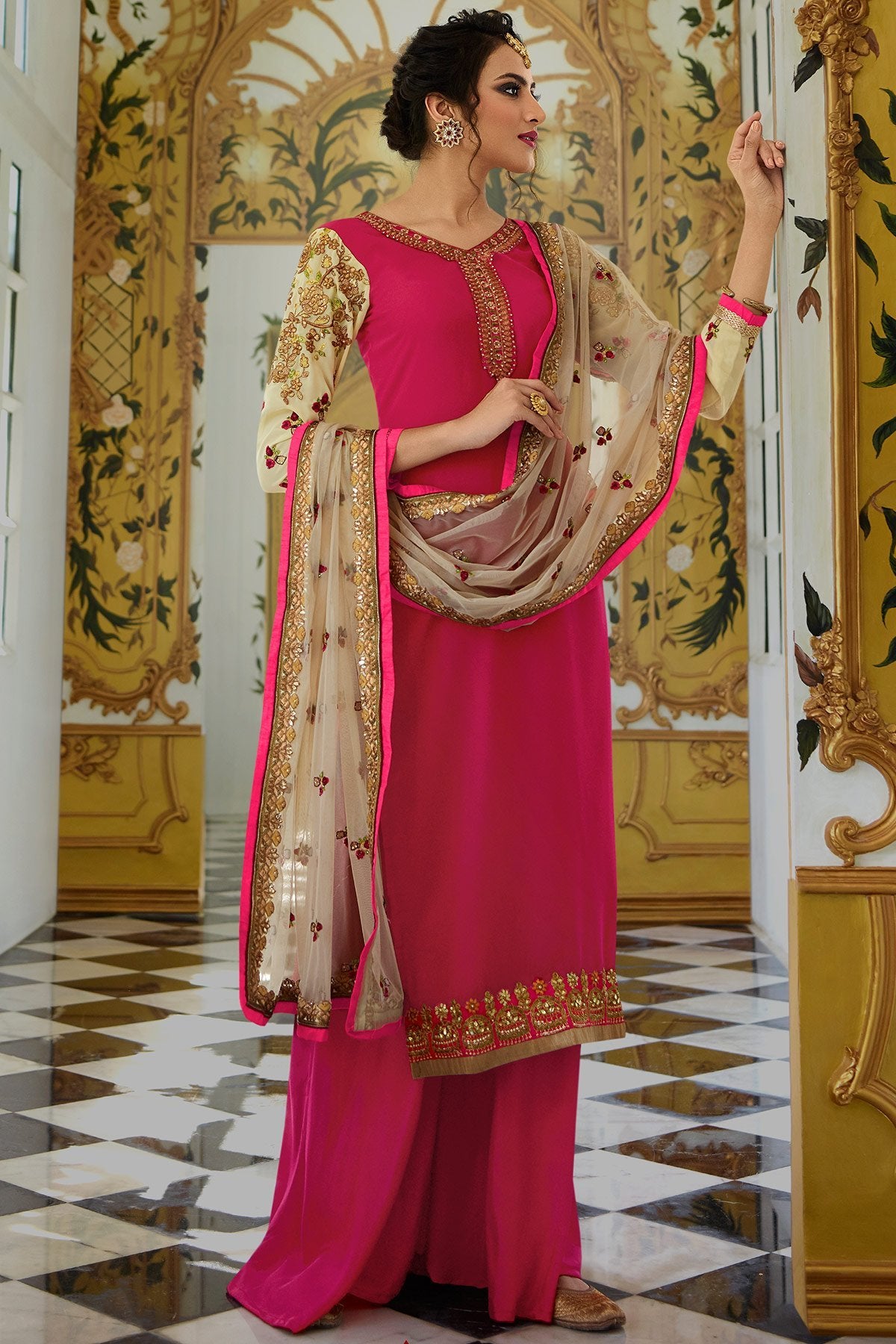 Pink Georgette Party Wear Palazzo Suit