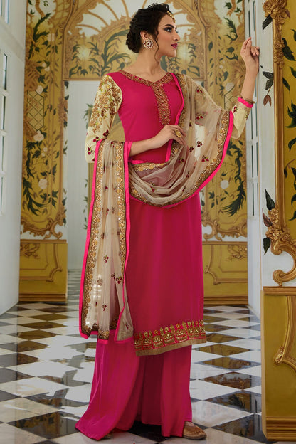 Pink Georgette Party Wear Palazzo Suit