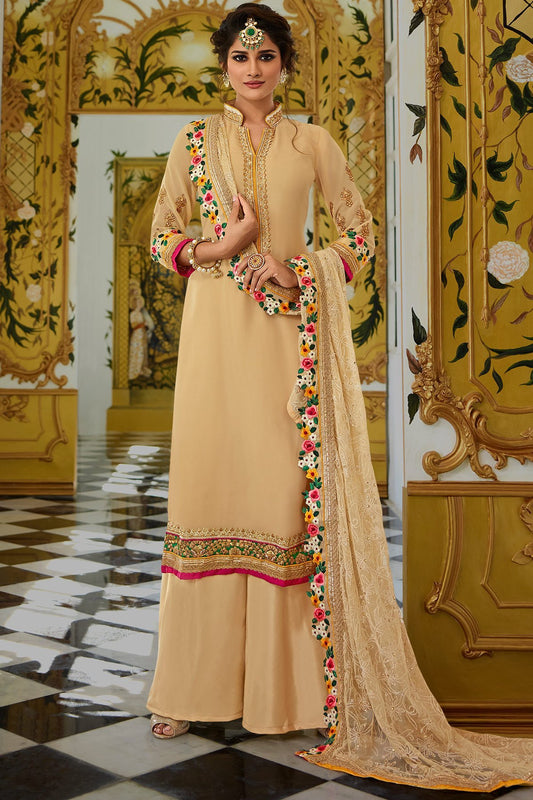 Beige Georgette Party Wear Palazzo Suit