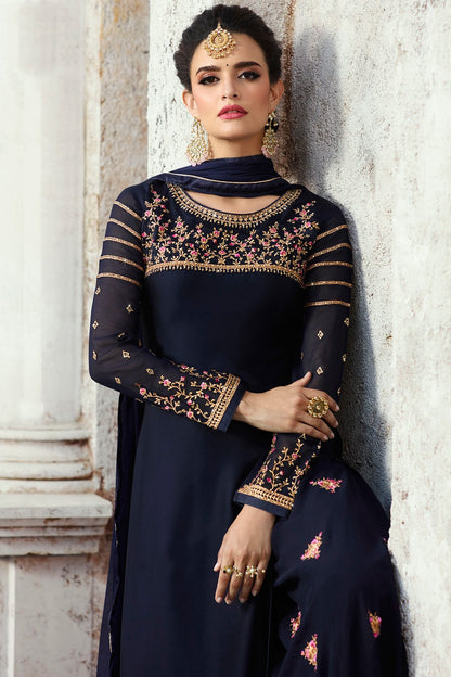 Fabulous Midnight-Blue party wear Palazzo suit