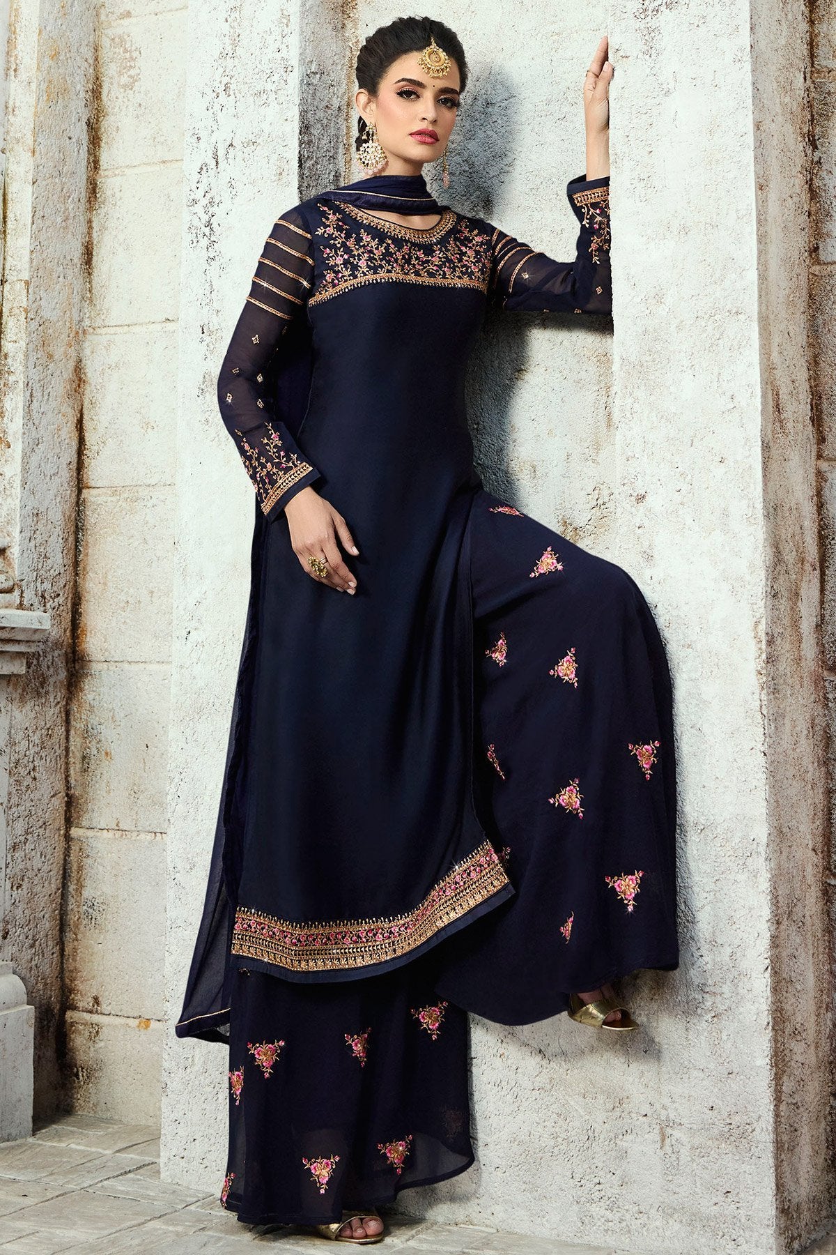 Fabulous Midnight-Blue party wear Palazzo suit
