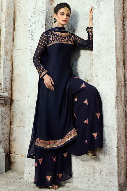 Fabulous Midnight-Blue party wear Palazzo suit