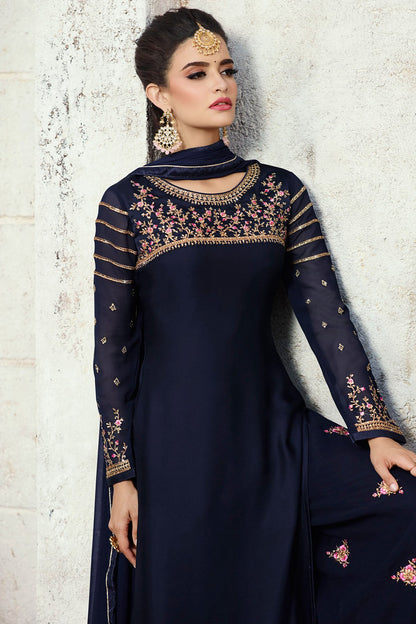 Fabulous Midnight-Blue party wear Palazzo suit