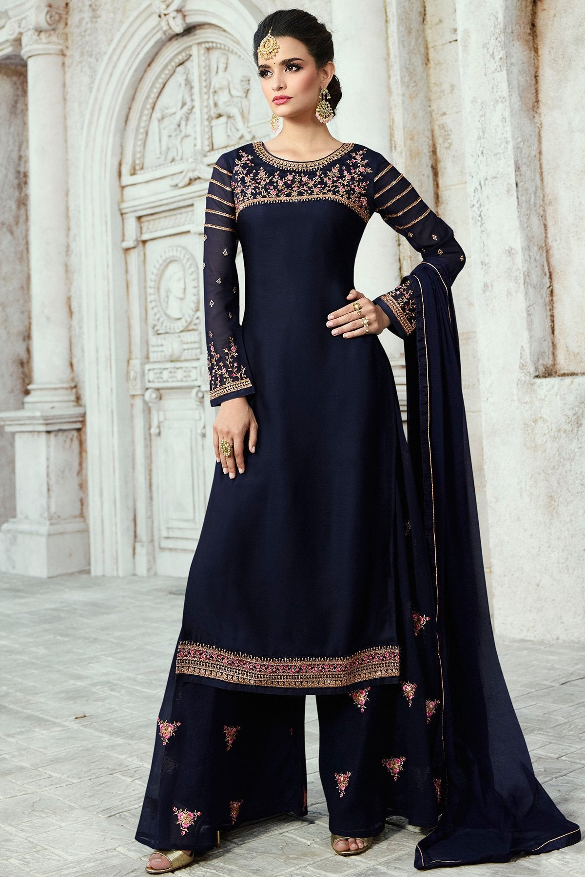 Fabulous Midnight-Blue party wear Palazzo suit