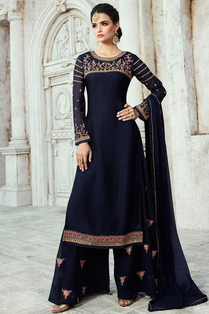 Fabulous Midnight-Blue party wear Palazzo suit