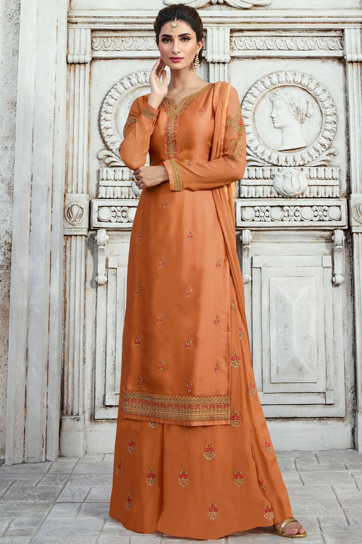 Fabulous Copper Brown party wear Palazzo suit