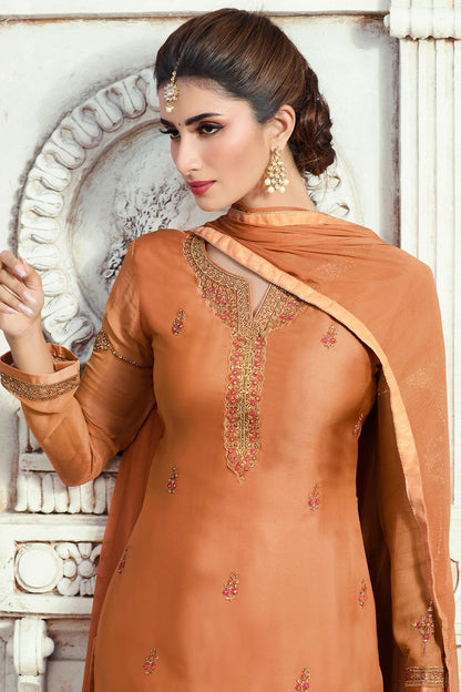 Fabulous Copper Brown party wear Palazzo suit