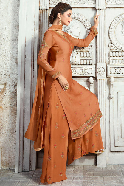 Fabulous Copper Brown party wear Palazzo suit