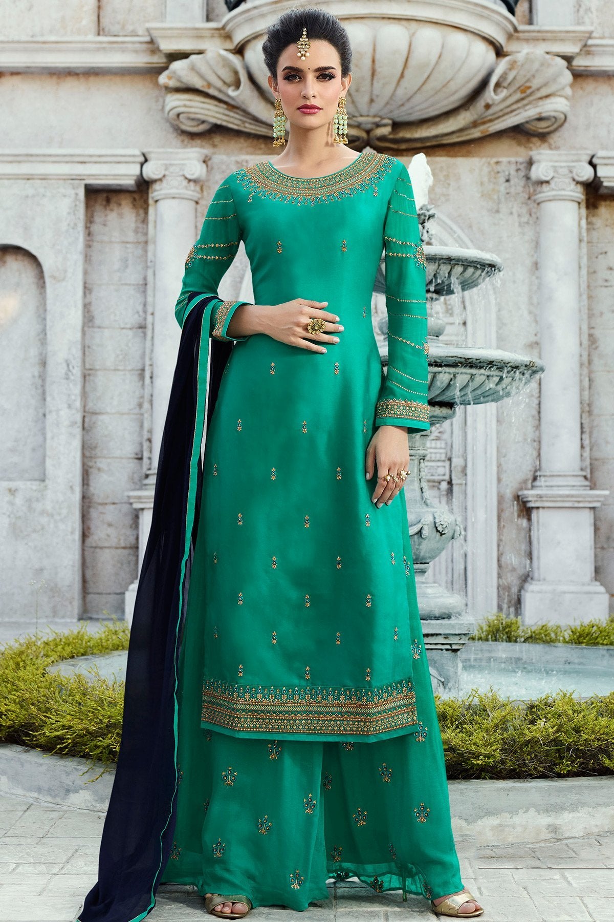Cyan and Blue fabulous party wear Palazzo suit