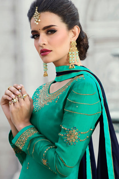 Cyan and Blue fabulous party wear Palazzo suit