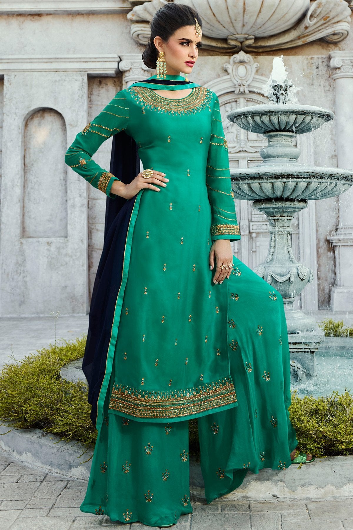 Cyan and Blue fabulous party wear Palazzo suit