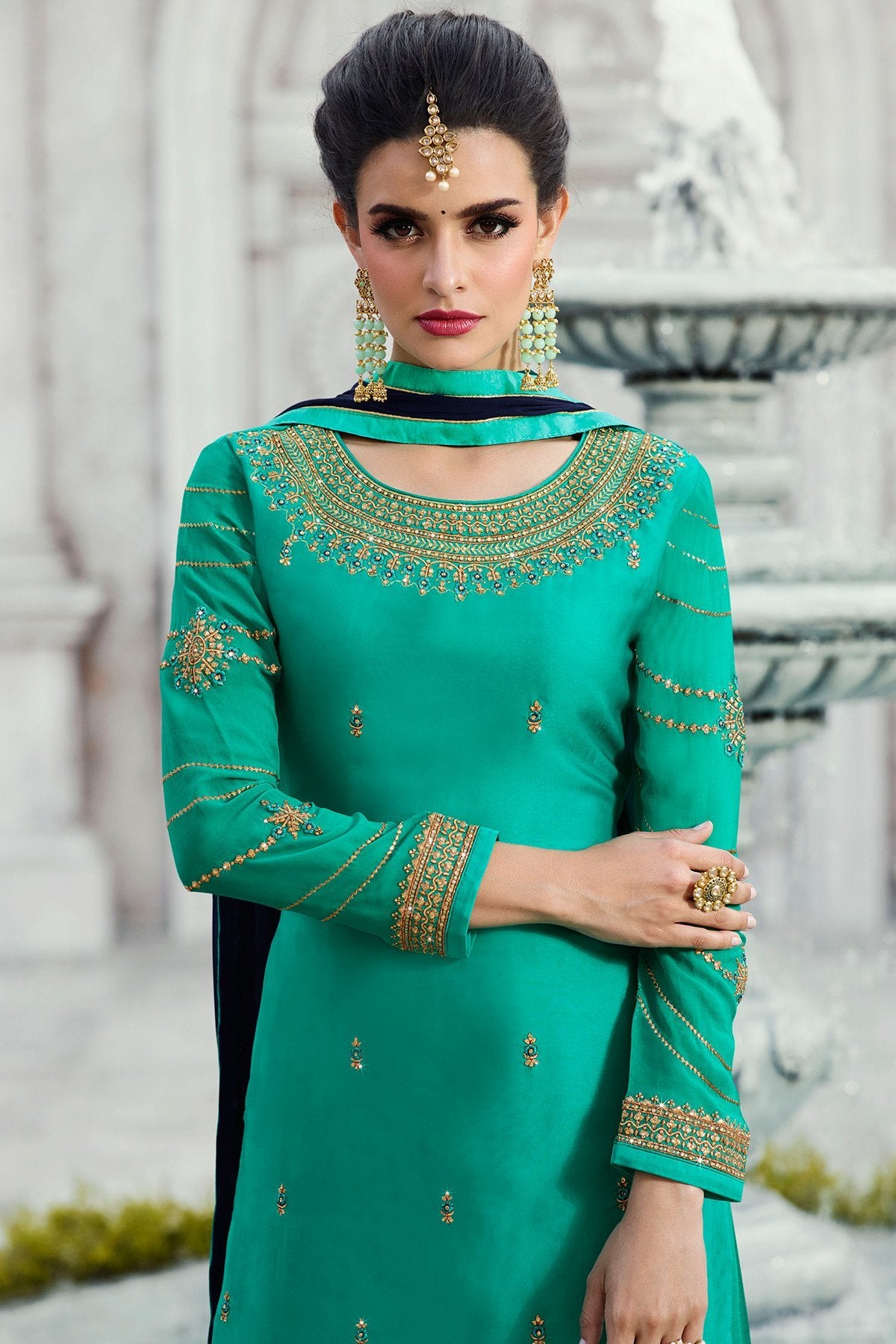 Cyan and Blue fabulous party wear Palazzo suit