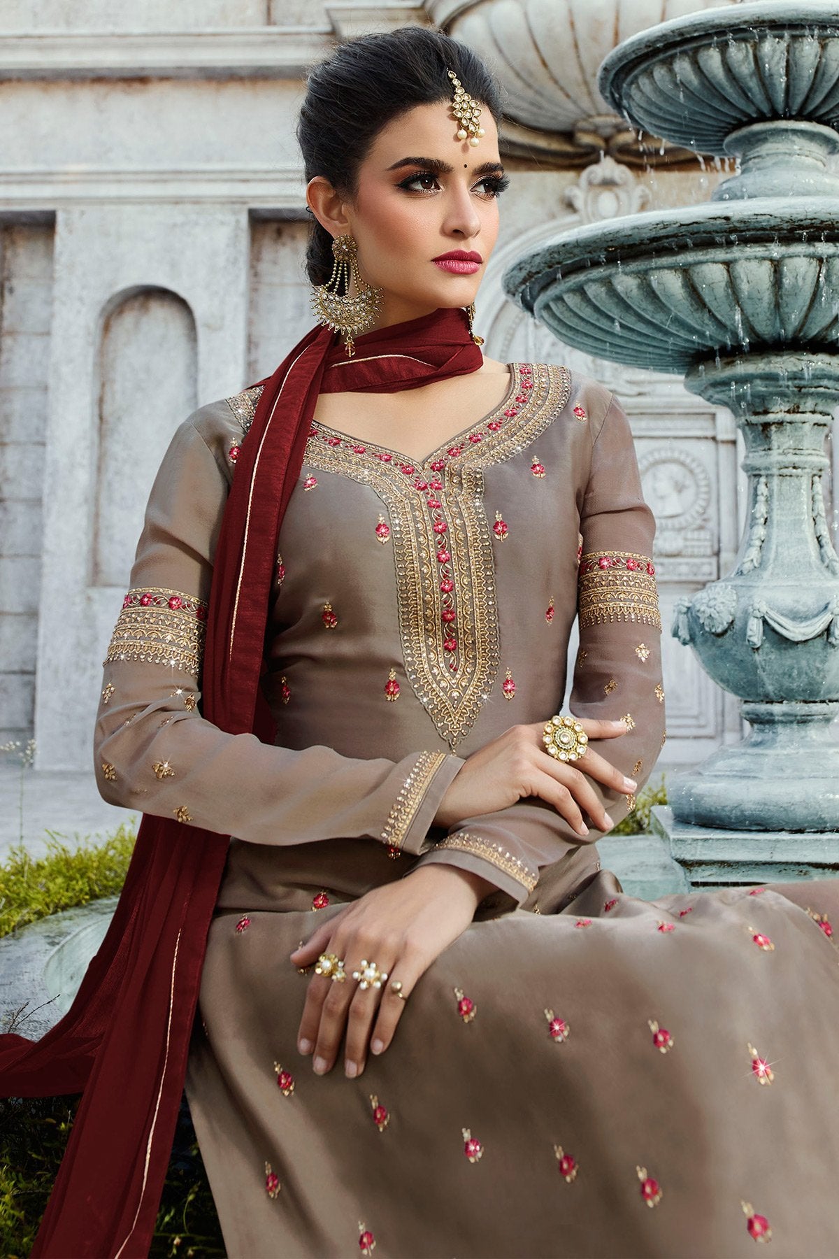 Fabulous Gray and Brown party wear Palazzo suit