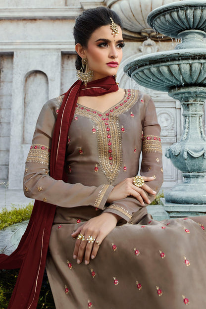 Fabulous Gray and Brown party wear Palazzo suit