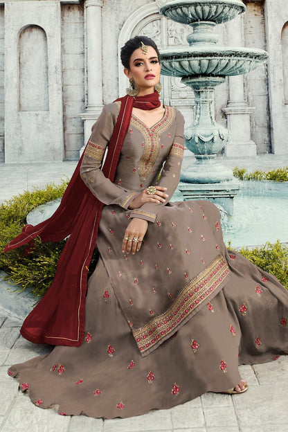 Fabulous Gray and Brown party wear Palazzo suit