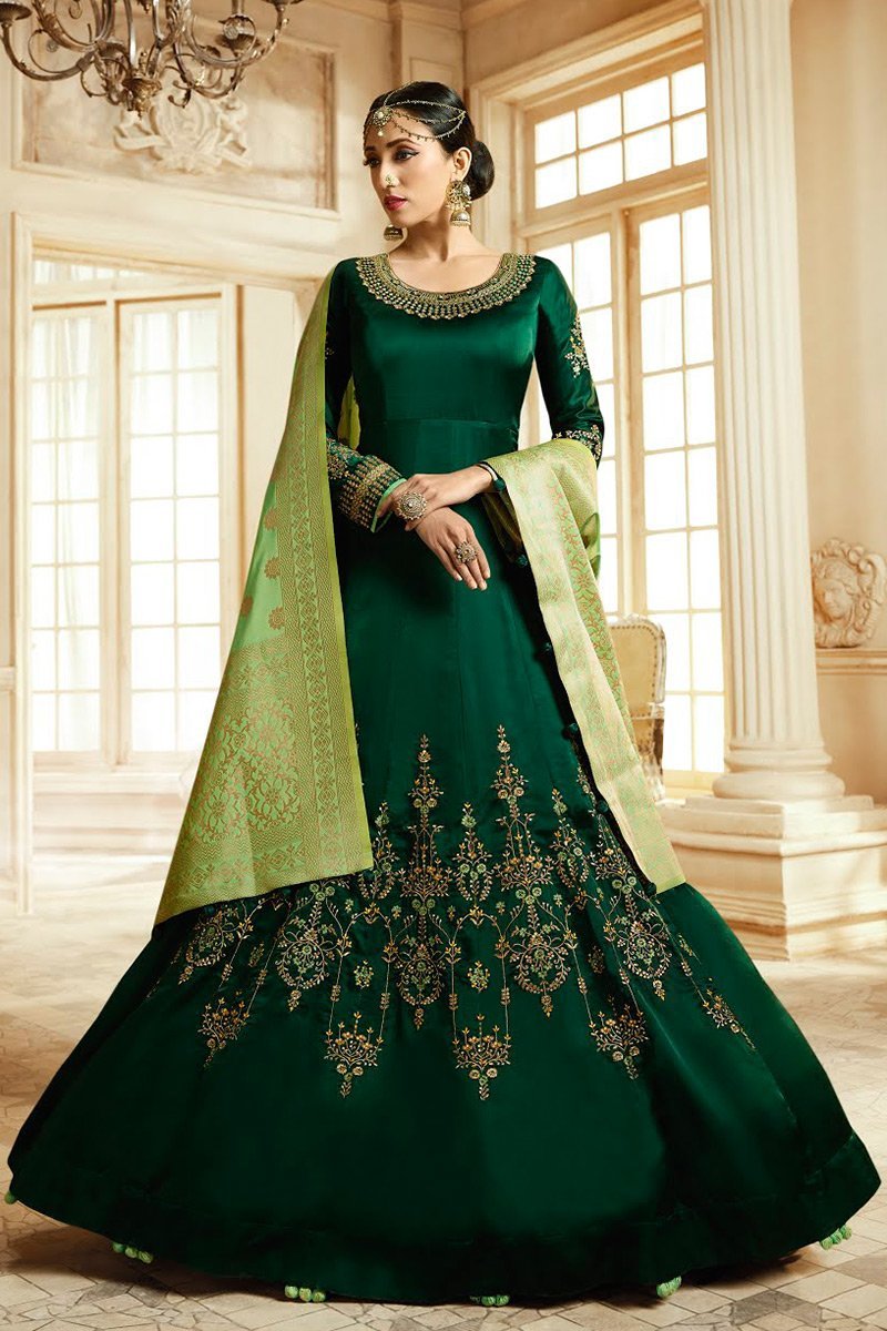 Dark and Mint Green Georgette Party wear Anarkali Suit