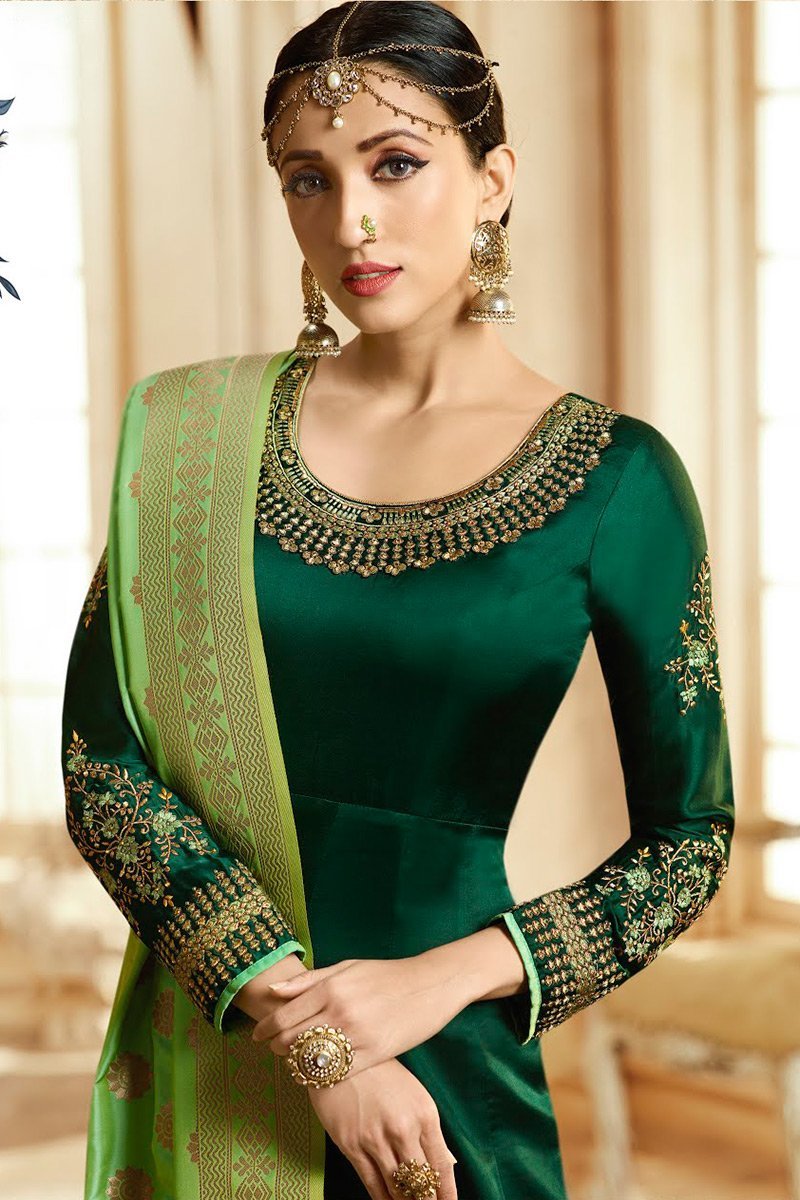 Dark and Mint Green Georgette Party wear Anarkali Suit