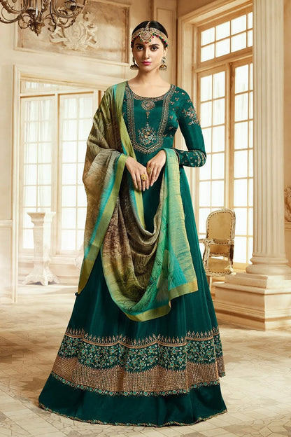 Sea Green and Mint green Barfi Silk Party wear Anarkali suit