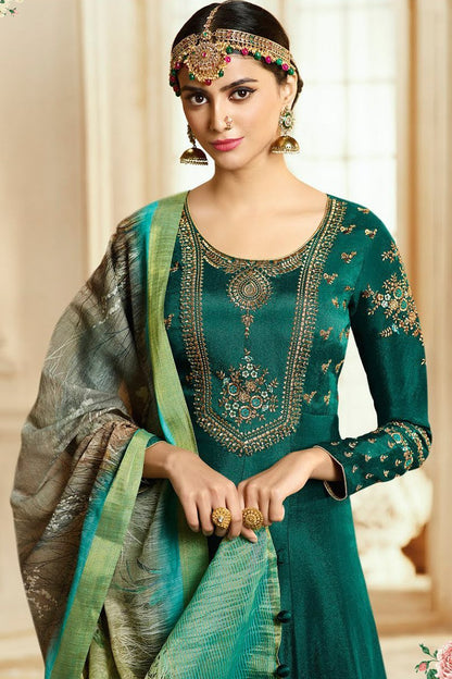 Sea Green and Mint green Barfi Silk Party wear Anarkali suit