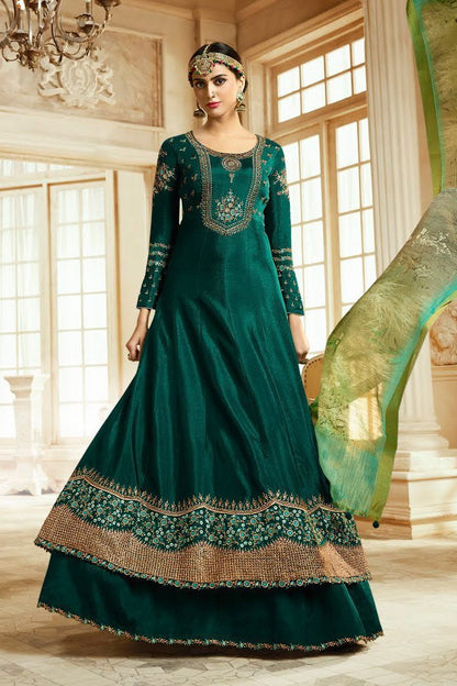 Sea Green and Mint green Barfi Silk Party wear Anarkali suit